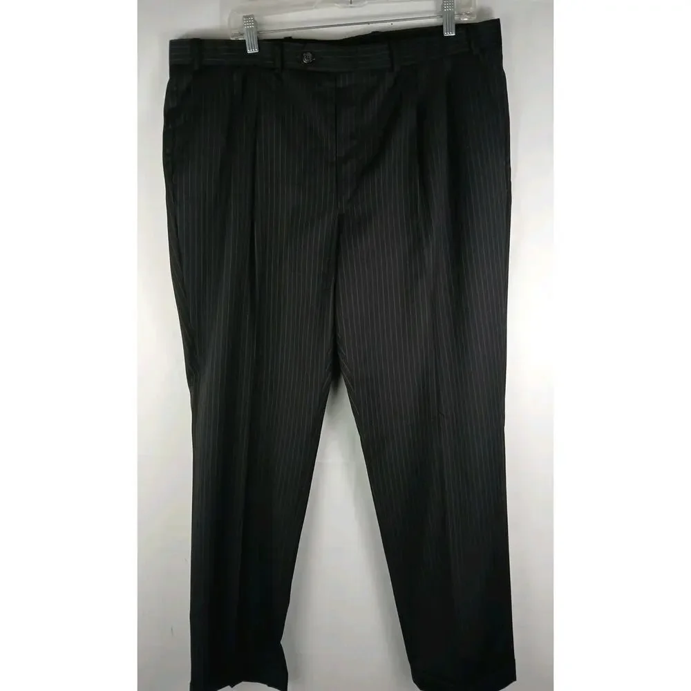 Ralph Lauren Pinstripe Wool Suit Blazer & Pants Blk Sz 48R 38Wx 32L 69456/90736